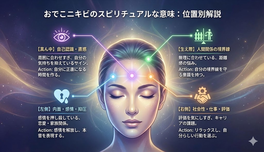 おでこニキビのスピリチュアルな意味:位置別解説