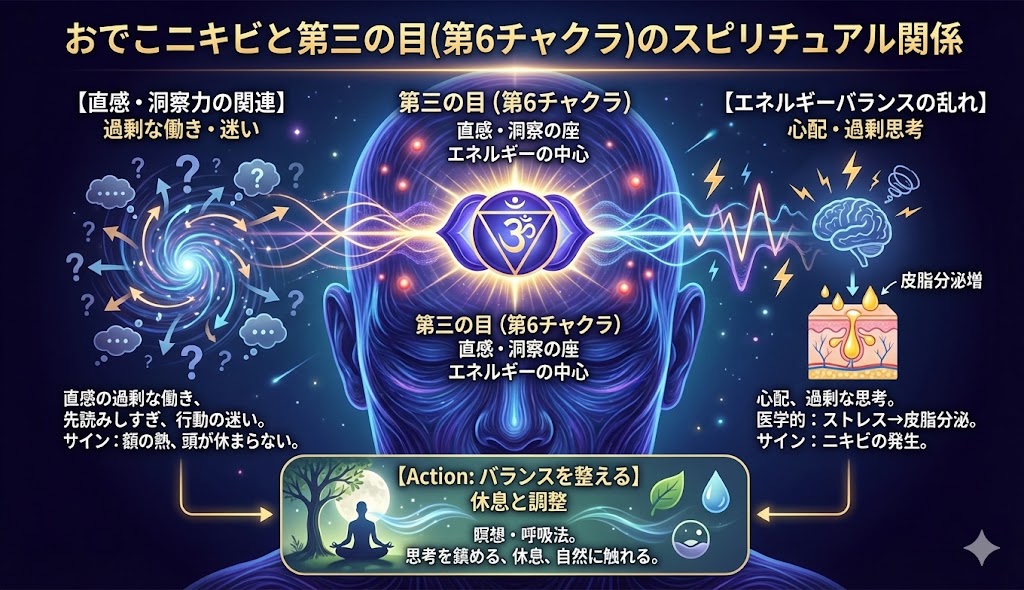 おでこニキビのスピリチュアルな意味:位置別解説