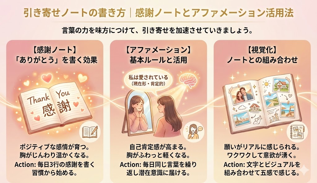 引き寄せノートの書き方|感謝ノートとアファメーション活用法