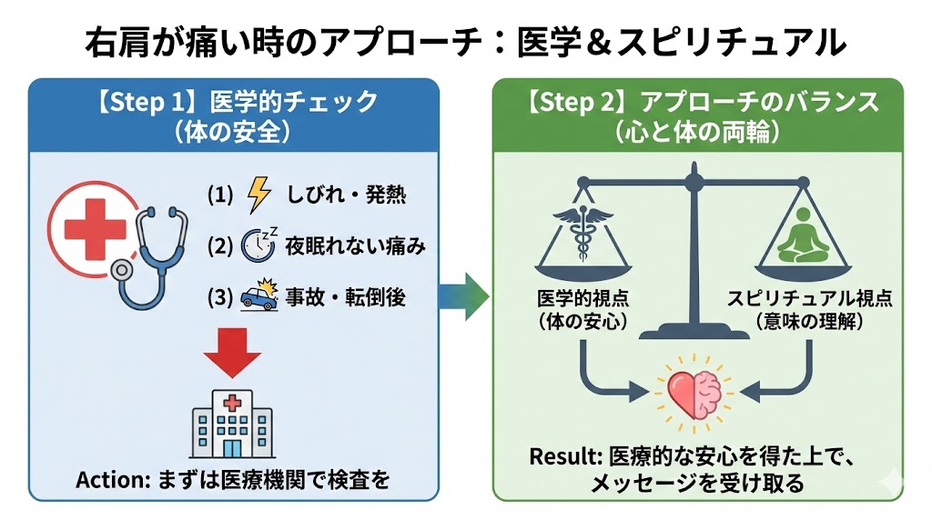 右肩が痛い時のスピリチュアルな意味と医学的チェック